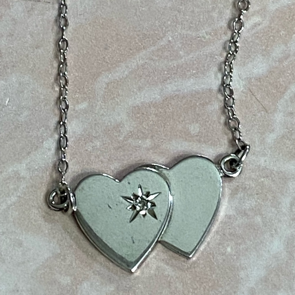 Vintage Sterling Double Heart Necklace with Diamond